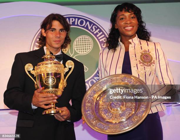 Rafael Nadal of Spain who beat Roger Federer to become a first time winner of the Men's Singles Wimbledon Tennis Championship with Venus Williams of...