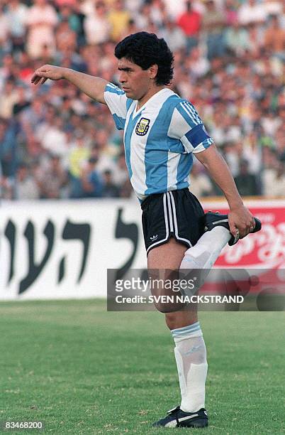 Picture dated 22 May 1990 showing Argentinian soccer player, Diego Maradona, wearing the color of his native country. Argentinian football legend...