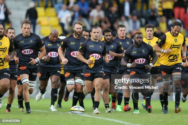 Players of La Rochelle during the warm-up during the pre-season match between Stade Rochelais and SU Agen on August 17, 2017 in La Rochelle, France.