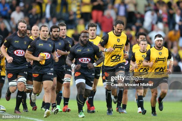 Players of La Rochelle during the warm-up during the pre-season match between Stade Rochelais and SU Agen on August 17, 2017 in La Rochelle, France.