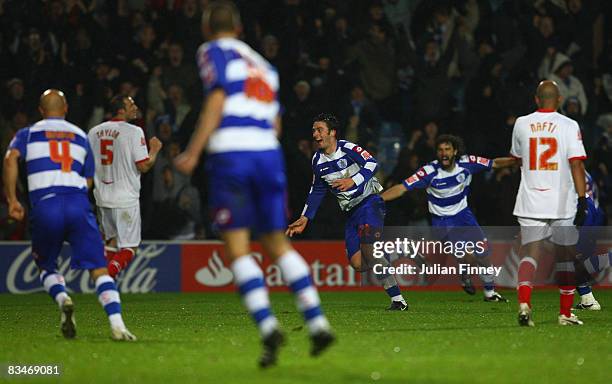 Samuel Di Carmine of QPR celebrates scoring a goal during the Coca-Cola Championship match between Queens Park Rangers and Birmingham City at Loftus...