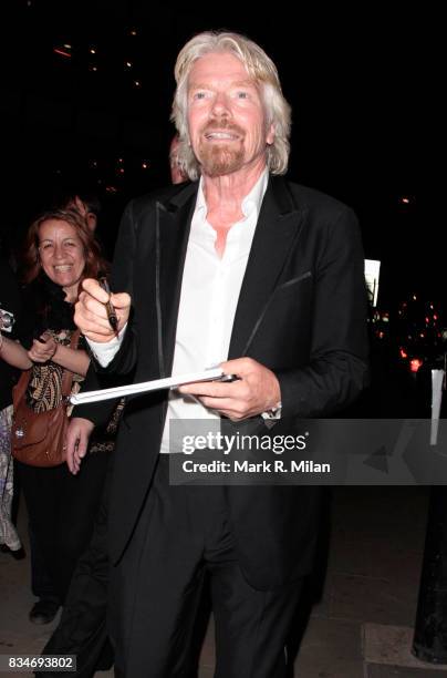 Richard Branson departs the Novak Djokovic Foundation Dinner on July 8, 2013 in London, England.