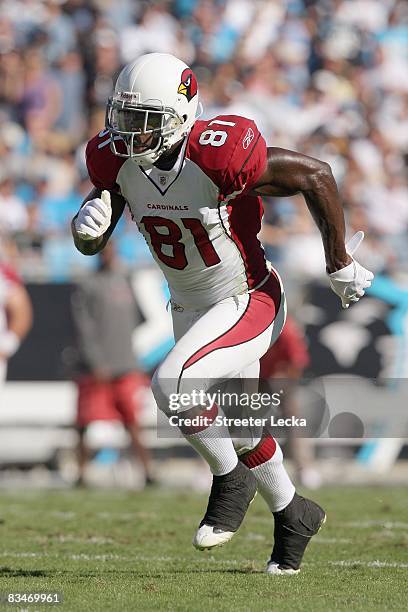 Anquan Boldin of the Arizona Cardinals runs the pattern during the game against the Carolina Panthers at Bank of America Stadium on October 26, 2008...