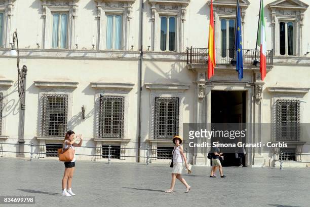 Flags at half-staff at Palazzo Chigi, seat of the Italian Government, as a sign of mourning for all victims of terrorist attacks in Barcelona,on...