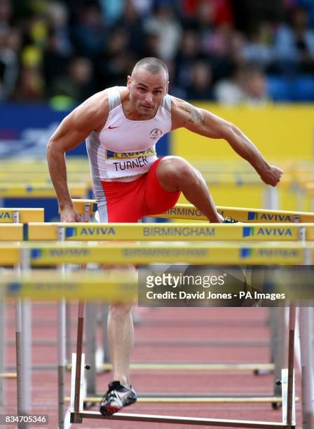110m Hurdler Andy Turner competes during the Norwich Union Olympic Trials and UK Championships at the Birmingham Alexander Stadium in Birmingham.