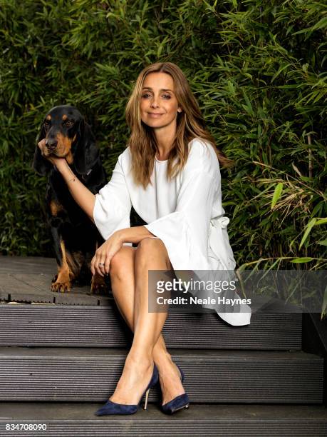 Singer and media personality Louise Redknapp is photographed with her pet dog Corky a stray rescued in Cyprus for the Daily Mail on April 21, 2017 in...
