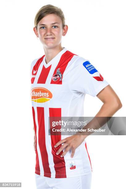 Carolin Schraa of 1. FC Koeln poses during the Allianz Frauen Bundesliga Club Tour at on August 16, 2017 in Cologne, Germany.