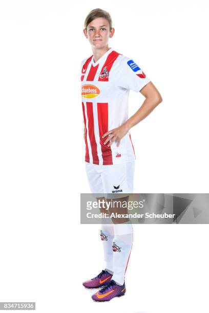 Carolin Schraa of 1. FC Koeln poses during the Allianz Frauen Bundesliga Club Tour at on August 16, 2017 in Cologne, Germany.