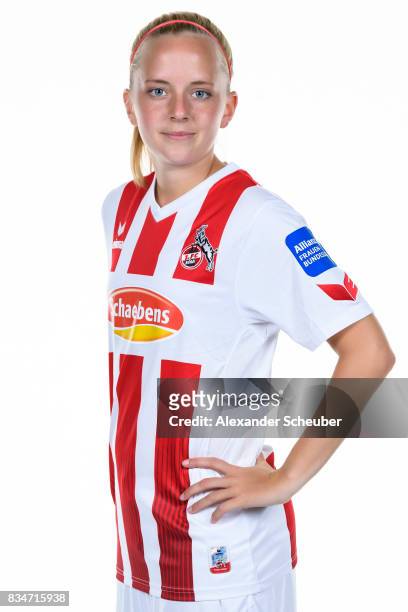 Anna Kirschbaum of 1. FC Koeln poses during the Allianz Frauen Bundesliga Club Tour at on August 16, 2017 in Cologne, Germany.