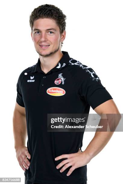 Patrick Weber of 1. FC Koeln poses during the Allianz Frauen Bundesliga Club Tour at on August 16, 2017 in Cologne, Germany.