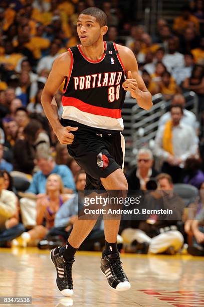 Nicolas Batum of the Portland Trailblazers runs up the court during the game against the Los Angeles Lakers at Staples Center on October 28, 2008 in...