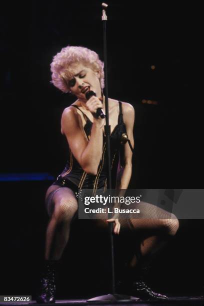 American musician Madonna performs in concert, New York, New York, circa 1989.