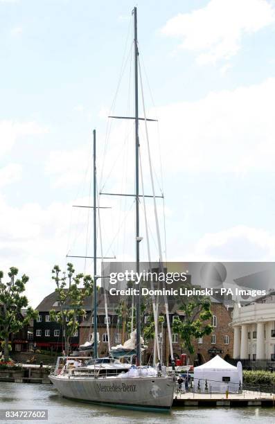 General view of South African adventurer Mike Horn's yacht 'Pangea' before it sets sail on his four year long expedition, at St Katharine's Dock,...