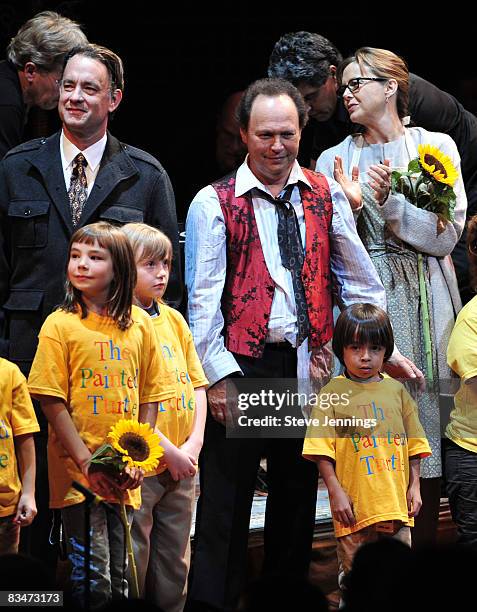 Actors Tom Hanks, Billy Crystal and Annette Bening perform onstage for "The Painted Turtle" Benefit concert "The World of Nick Adams" at Davies...