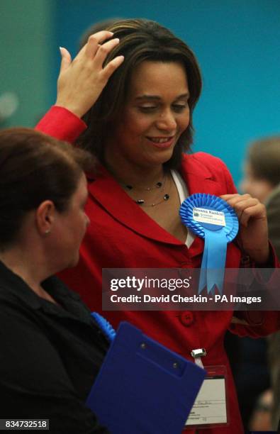 Conservative candidate Davina Rankin arrives to watch the count at the Tollcross Park Leisure Centre, after polls closed in the Glasgow East...