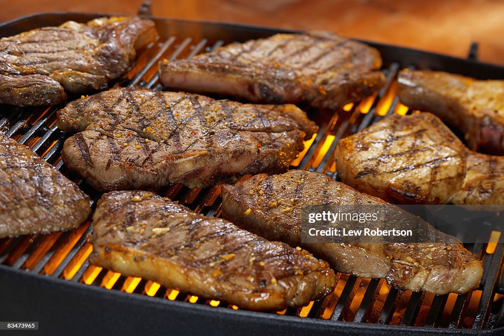 Steak and Pork Chops on grill