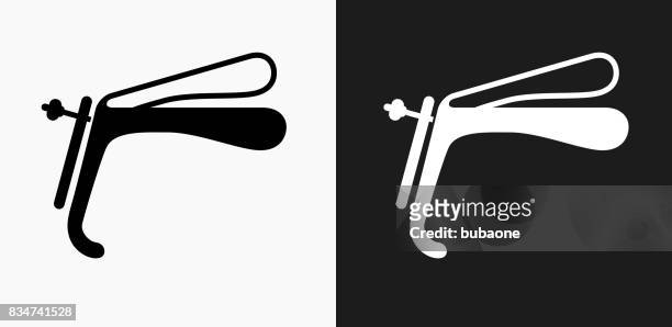 speculum icon on black and white vector backgrounds - menopause stock illustrations