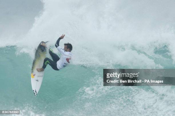 Rudy Palmboom from South Africa performs in heat 9 on day two of the Rip Curl Boardmasters 2008 on Fistral beach, Newquay.