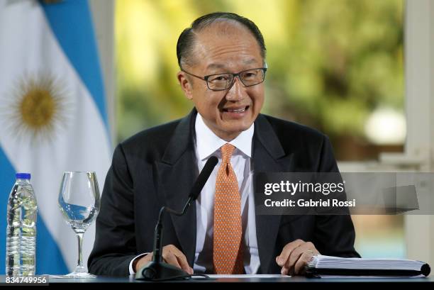 Jim Yong Kim President of The World Bank speaks during a press conference as part of the official visit of Jim Yong Kim President of The World Bank...