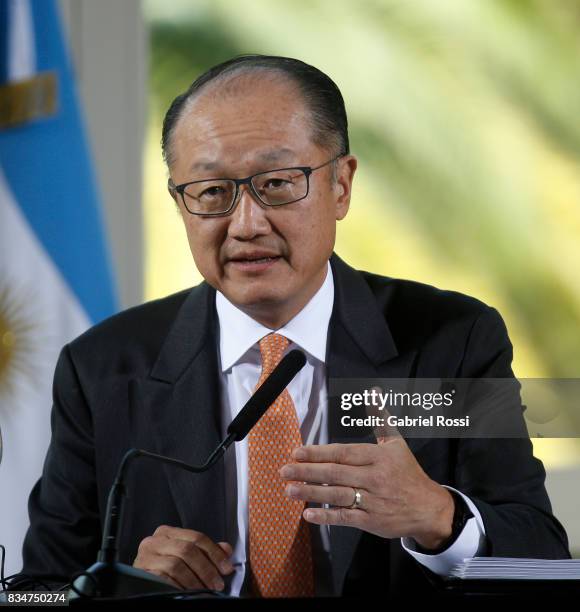 Jim Yong Kim President of The World Bank speaks during a press conference as part of the official visit of Jim Yong Kim President of The World Bank...