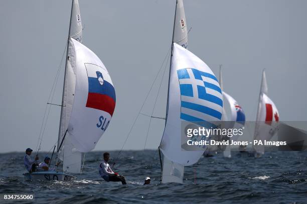 Greece's Andreas Kosmatopoulos and Andreas Papadopoulos in action during the Men's 470 Opening Series in Qingdao, during the 2008 Olympic Games in...