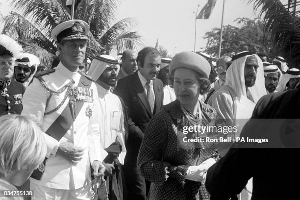 The Queen and the Duke of Edinburgh during their tour of Abu Dhabi.
