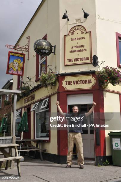 Pub owner Peter Gower-Crane stands outside his pub The Victoria in St Werburghs, Bristol, which has caused controversy by swapping a sign of Queen...