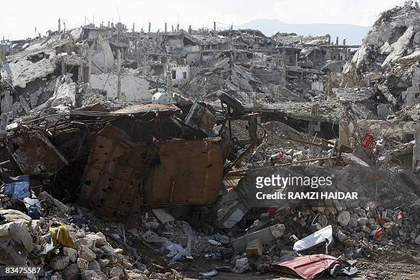 General view shows destroyed buildings in the old part of the Palestinian refugee camp of Nahr al-Bared in northern Lebanon on October 29, 2008....