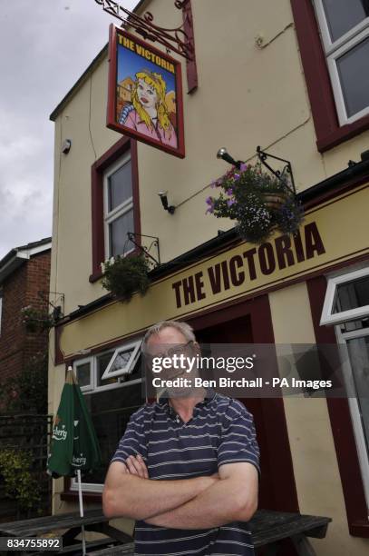 Pub owner Peter Gower-Crane stands outside his pub The Victoria in St Werburghs, Bristol, which has caused controversy by swapping a sign of Queen...