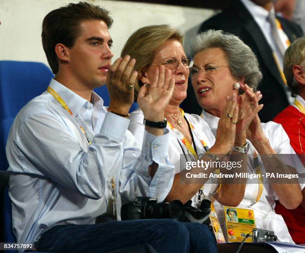 Prince Philippos of Greece, Queen Anne-Marie of Greece and Princess Benedikte of Denmark watching Denmark's Nathalie Zu Sayn-Wittgensteinon on Digby...