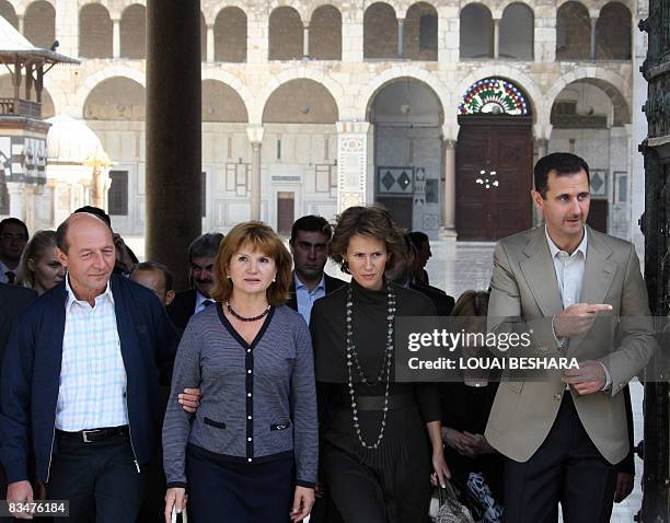 Romanian President Traian Basescu , Syrian President Bashar al-Assad , Romanian first lady Maria and her Syrian counterpart Asma visit the Omayyad...