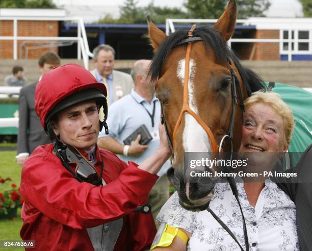 Paco Boy, ridden by Ryan Moore celebrate a win in the 3.15pm CGA Hungerford Stakes at Newbury Racecourse, Berkshire.