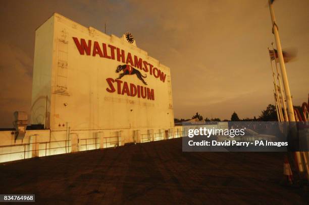 The lights of the Walthamstow Stadium are switched off for the last time after the final race meet to be held at the stadium, in east London, on...