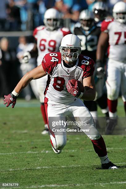 Arizona Cardinals tight end Jerame Tuman makes a catch and runs down field during a game against the Carolina Panthers at Bank of America Stadium on...