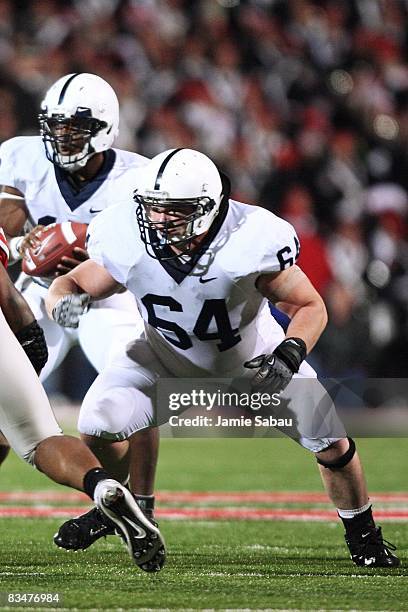 Offensive lineman Rich Ohrnberger of the Penn State Nittany Lions blocks against the Ohio State Buckeyes on October 25, 2008 at Ohio Stadium in...