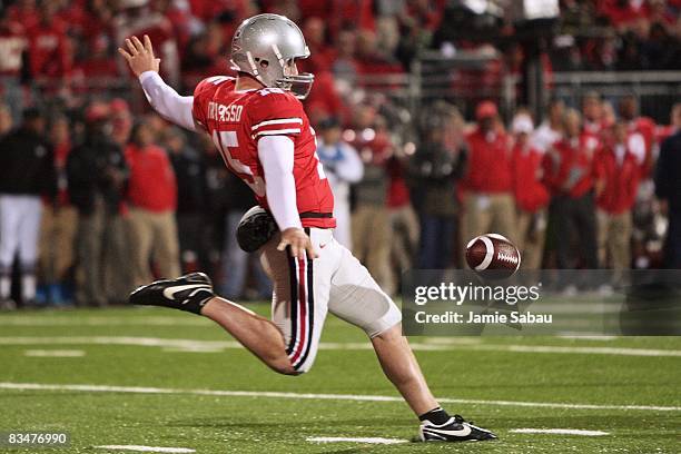 Punter A.J. Trapasso of the Ohio State Buckeyes punts against the Penn State Nittany Lions on October 25, 2008 at Ohio Stadium in Columbus, Ohio.