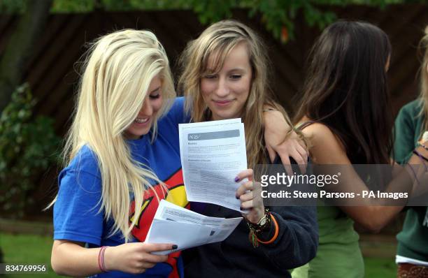 Gabriella Leefe and Katy Smith celebrate their GCSE results after studying at The Lady Eleanor Holles School in Hampton Middlesex.