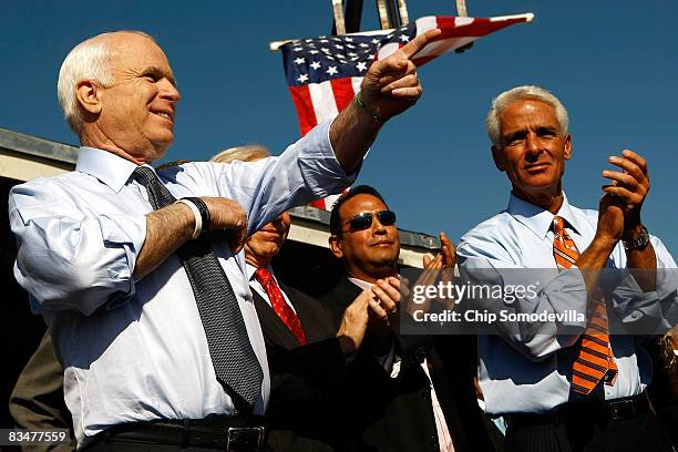 Republican presidential nominee Sen. John McCain holds a campaign rally with Florida Governor Charlie Crist at Everglades Lumber and Building Supply...