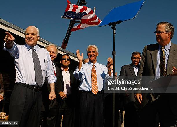 Republican presidential nominee Sen. John McCain holds a campaign rally with Sen. Joe Lieberman , Florida Governor Charlie Crist , Sen. Mel Martinez...