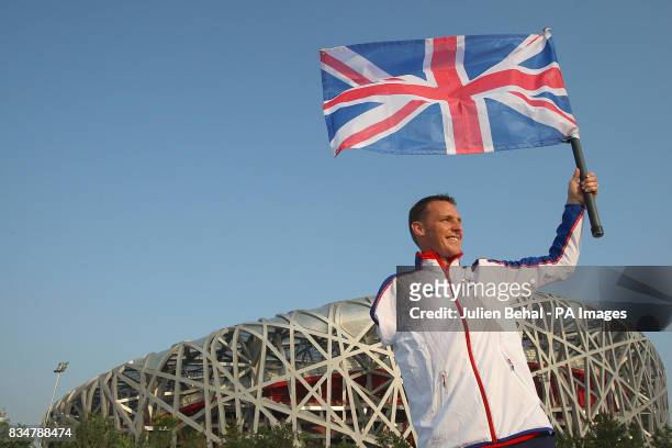 Great Britain's Daniel Crates, member of the Paralympic Athletics Team and the Flag Bearer for the opening ceremony tomorrow night outside the "Birds...