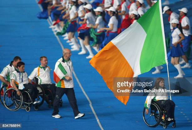 The Irish team entering the stadium led by Athlete Patrice Dockery during the Beijing Paralympic Games 2008 Opening Ceremony at the National Stadium,...