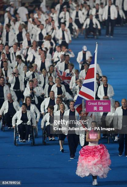 Daniel Crates leads the British Paralympic Team into the stadium during the Beijing Paralympic Games 2008 Opening Ceremony at the National Stadium,...