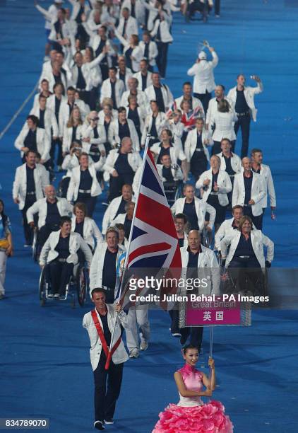 The British Paralympic team is led into the stadium by Daniel Crates during the Beijing Paralympic Games 2008 Opening Ceremony at the National...