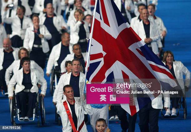 The British Parlympic team entering the stadium led by athlete Daniel Crates during the Beijing Paralympic Games 2008 Opening Ceremony at the...