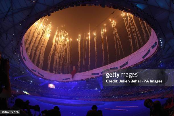 Fireworks during the Beijing Paralympic Games 2008 Opening Ceremony at the National Stadium, Beijing, China.