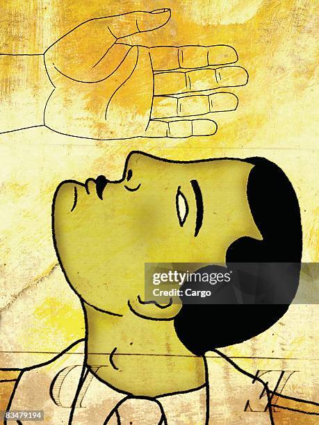 a man looking up at a human hand - corporal punishment stock illustrations