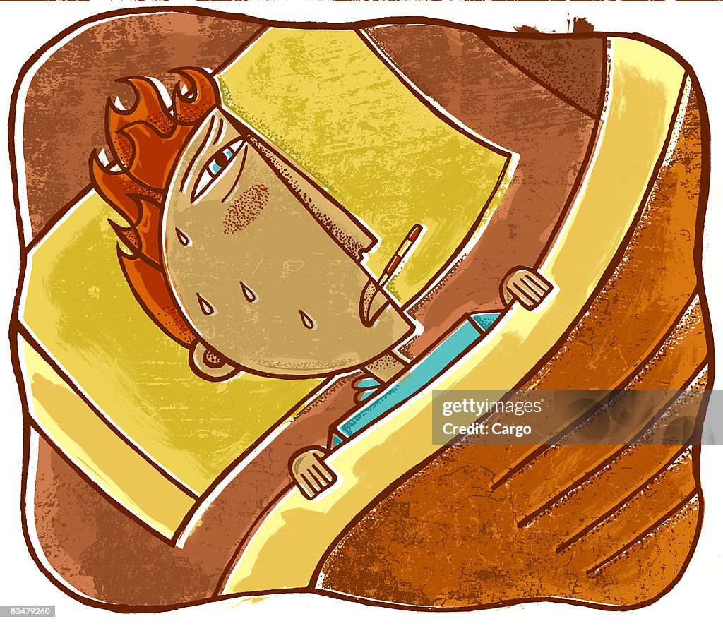 Bed Ridden Graphics A Bedridden Man With Flames On His Head And A Thermometer In His Mouth ...