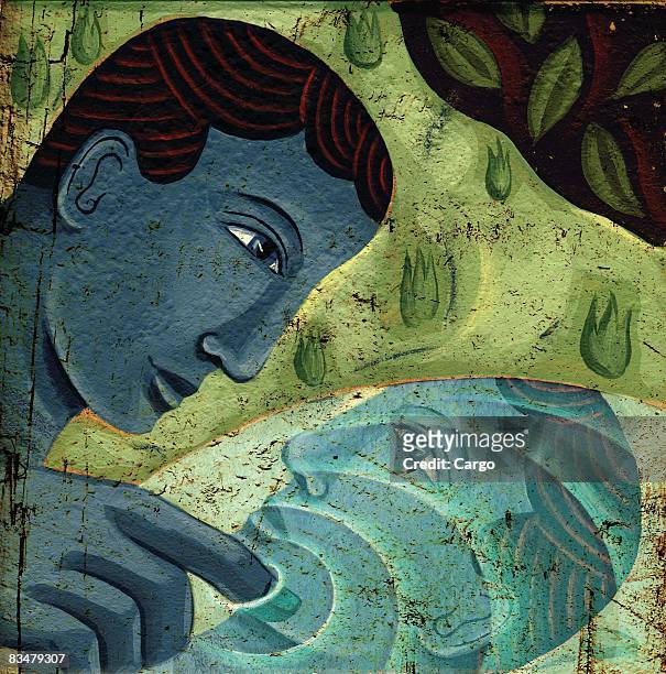 a man touching his reflection in the water - mythology stock-grafiken, -clipart, -cartoons und -symbole