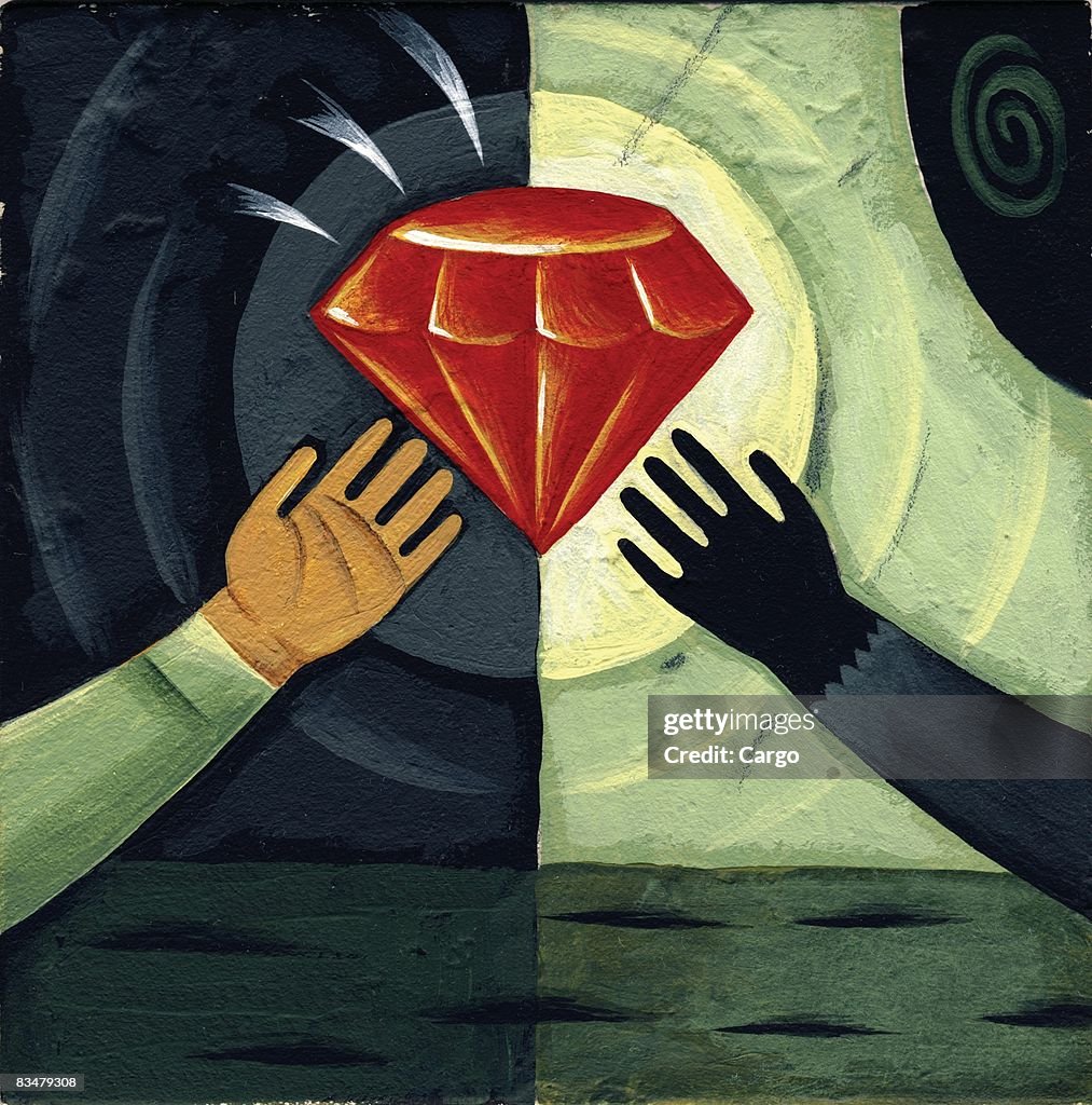 Diamond Red Hand Two Human Hands Reaching Out For A Red Diamond High-Res Vector Graphic ...