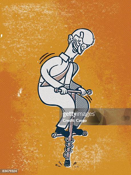 drawing of a businessman on a pogo stick - pogo stock-grafiken, -clipart, -cartoons und -symbole